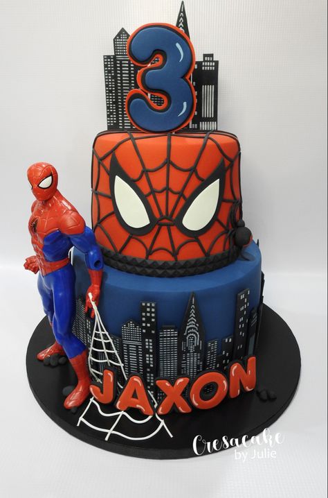 Spider Man Birthday Cakes For Boys, Spiderman Cake Design, Spidey Birthday Cake, Spider Man Birthday Cake, Spidey Cake, Tårta Design, Cake Designs For Kids, 4de Verjaardag, Spiderman Birthday Cake