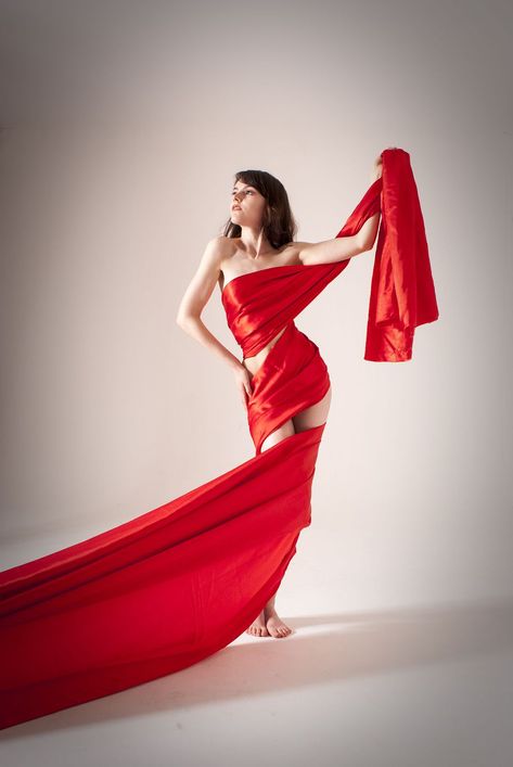 Photography by PJMcBear.  Tagged with brunette,fabric,inplied nude,red,silk. Woman Wrapped In Sheet, Sheet Wrap Photoshoot, Fabric Wrap Photoshoot, Model Wrapped In Fabric Photoshoot, Fabric Model Photography, Wrapped In Fabric Photoshoot, Long Fabric Photoshoot, Fabric Photography Ideas Model, Poses With Fabric