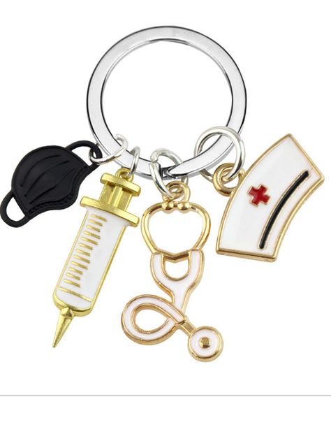 Stethoscope & Nurse Hat Charm Keychain for gifts, wallets, school bags, backpacks, and satchels | SHEIN USA Nurse Keychain, Doctor Mask, Car Key Holder, Nursing Accessories, Nurse Hat, Nursing Cap, Key Chain Holder, Professional Bag, Metal Keychain