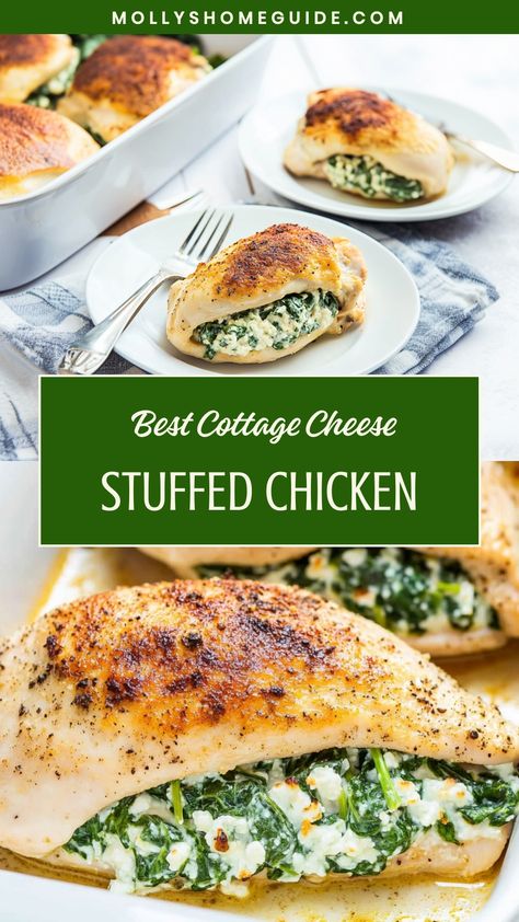 Cottage Cheese Spinach Chicken, Cottage Cheese Chicken Casserole, Chicken Spinach Cottage Cheese Recipes, Cottage Cheese Stuffed Chicken, Chicken With Cottage Cheese Recipes, Dinner Recipes With Cottage Cheese, Spinach And Cottage Cheese Recipes, Cottage Cheese Recipes Pasta, Cottage Cheese And Chicken Recipes