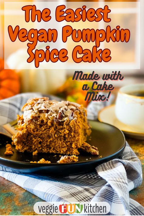 Simplify dessert with our easy vegan pumpkin cake—a snack-size minimal-ingredient tasty treat made possible by a vegan cake mix hack for effortless baking. Enjoy a fuss-free treat with the warm, comforting flavors of pumpkin and spice, and everything nice - perfect for any occasion. Vegan Pumpkin Cake, Vegan Cake Mix, Vegan Pumpkin Spice, Pumpkin Cake Recipes, Pumpkin Spice Cake, Spice Cake Mix, Cake Mixture, Vegan Cream Cheese, Vegan Pumpkin