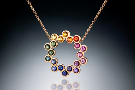 pendant 507 - rainbow sapphires in 18kt gold Rainbow Sapphires, Rainbow Jewelry, Jewelry Design Inspiration, Purple Jewelry, Fancy Jewellery, Blue Ombre, 18k Rose Gold, Eternity Bands, Blue Sapphire