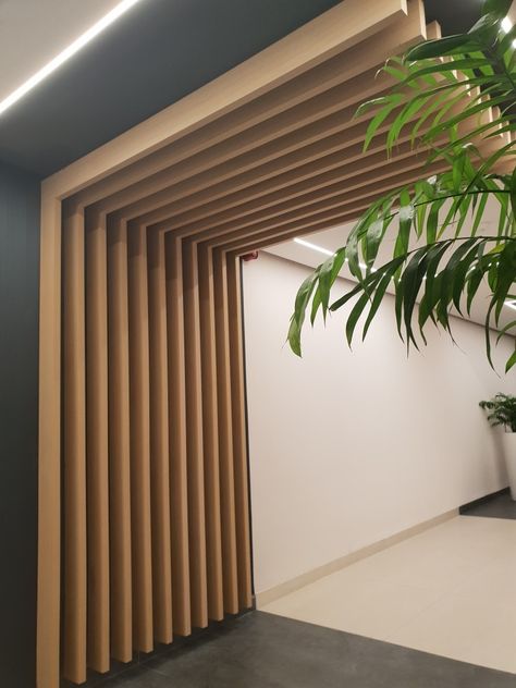 Wood Slat Ceiling, Timber Slats, Timber Ceiling, Wood Slat Wall, Wood Cladding, Living Room Partition Design, Kitchen Ceiling Lights, Room Partition Designs, Condo Living