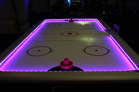 Led Air Hockey Table, Air Hockey Aesthetic, Air Hockey Game Room, Air Hockey Tables, Hockey Table, Hockey Birthday, Arcade Room, Air Hockey Table, Pub Games