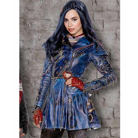 Sofia Carson Descendants, Evie Descendants, Descendants Costumes, Plus Size Trench Coat, Halloween Jacket, Descendants 2, Studded Leather Jacket, Blue Leather Jacket, Sofia Carson