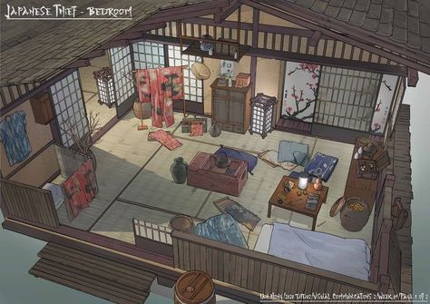 Samurai Room Design, Old Japanese House Interior, Japanese Interior Design Traditional, Japanese House Layout, Japanese House Interior, Interior Design Japanese, Old Japanese House, Feng Zhu Design, Interior Concept Art