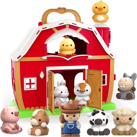 Farm Animals Big Barn Toy for 1 2 3 Year Old, Toddler Educational Montessori Toys, Farm Pretend Playset with Barn & Farmer, Christmas Birthday Gift for Toddler Baby Boys Girls 1 2 3 Years 12-18 Months Farm Animal Toys, Big Red Barn, Toy Barn, Puppet Toys, Animal Sounds, Farm Toys, Kids Gift Guide, Red Barn, Christmas Birthday Gifts