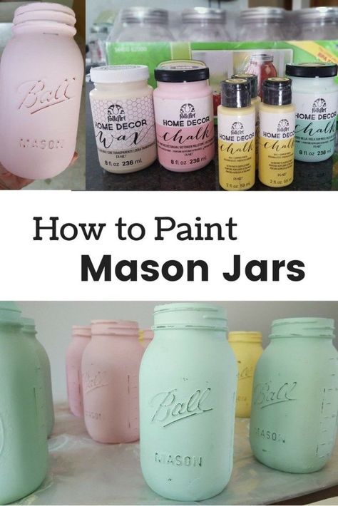 Directions for how to paint mason jars with chalk paint and give them a distressed look. #diy #masonjars #craftproject Painted Mason Jars Diy, Easy Mason Jar Crafts Diy, Paint Mason Jars, Diy Mason Jar Ideas, Easy Mason Jar Crafts, Diy Mason Jars, Diy Mason Jar Crafts, Chalk Paint Mason Jars, Distressed Mason Jars