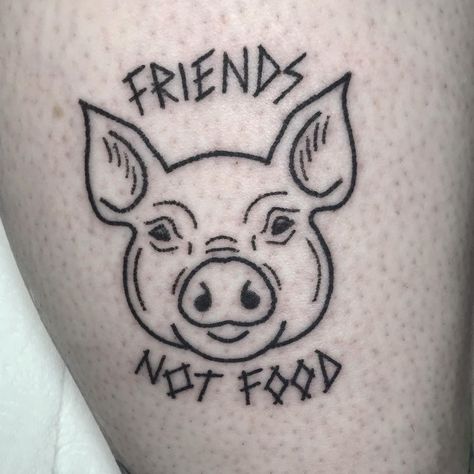 SLOW POKES on Instagram: ““FRIENDS NOT FOOD” - piggy from my flash handpoked last week on a lovely lady. 🐷 . . . . #tattoo #redinctattoo #lutontattoo #londontattoo…” Lady Tattoo, Pig Tattoo, Food Tattoos, Pig Face, C Tattoo, London Tattoo, Instagram Friends, Pig Cartoon, Face Tattoo