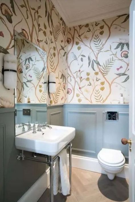 A down-at-heel townhouse now sparkles with life, thanks to a colour-led renovation that has brought personality to every room. Guess Bathroom, Small Downstairs Toilet, Cloakroom Toilet, Wall Decorating Ideas, Downstairs Cloakroom, Toilet Room Decor, Wc Design, Small Toilet Room, Wall Decoration Ideas