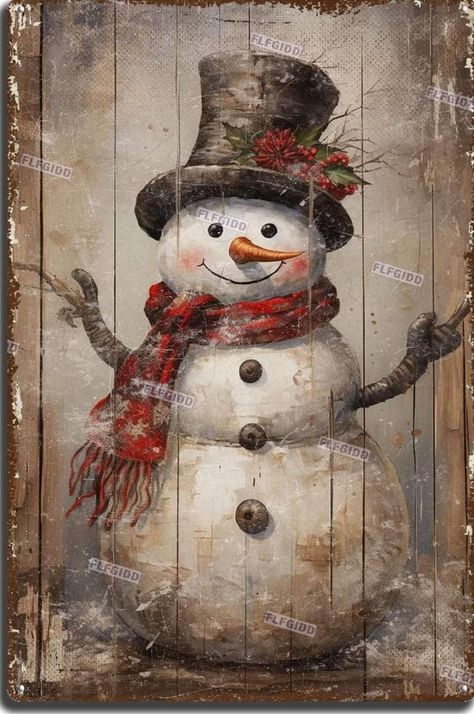 Snowman And Christmas Tree Painting, Snowmen Paintings On Wood, Snowman And Tree Painting, Beach Snowman Painting, Rustic Snowman Painting, Snowmen Pictures, Snowman Sign, Primitive Snowmen, Snowman Painting