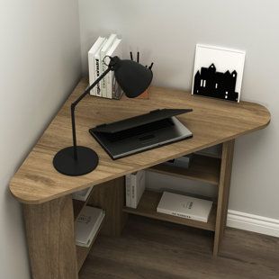 Triangle Desk, Writing Desk Design, House Lounge, Desk With Shelves, Open Storage Shelves, Computer Desk With Shelves, Modern Computer Desk, Corner Computer Desk, Secretary Desks