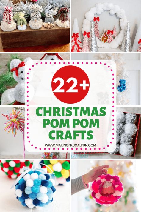 Pom Pom Christmas Tree Ornaments, Pom Pom Tree Craft, Crafts With Mini Pom Poms, Pom Pom Christmas Tree Craft, Xmas Pom Pom Ideas, Small Pom Pom Crafts, Pom Pom Christmas Baubles, Pom Pom Christmas Craft, Art With Pom Poms