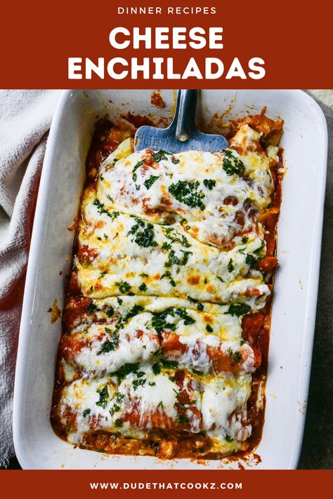 This simple recipe for Cheese Enchiladas is perfect when you're in the mood for an easy Tex-Mex meal. Destined to be your new family favorite, these cheesy enchiladas pair melty cheese with a homemade, smoky enchilada sauce. Restaurant Style Cheese Enchiladas, Stacked Cheese Enchiladas, Cheese Garlic Enchiladas, Cheese Enchiladas With Queso, Cheese Enchilada Recipe, Cheese Enchiladas Recipe, Easy Cheese Enchiladas, Cheese Enchilada Casserole, Cheese Tortillas