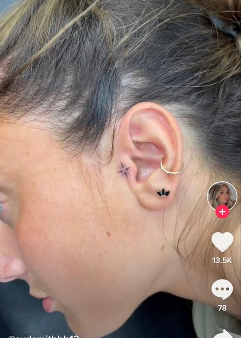 Tragus Tattoo, Inner Ear Tattoo, Small Face Tattoos, Behind Ear Tattoos, Face Tattoos For Women, Dragon Tattoo For Women, Geniale Tattoos, Dope Tattoos For Women, Face Tattoos