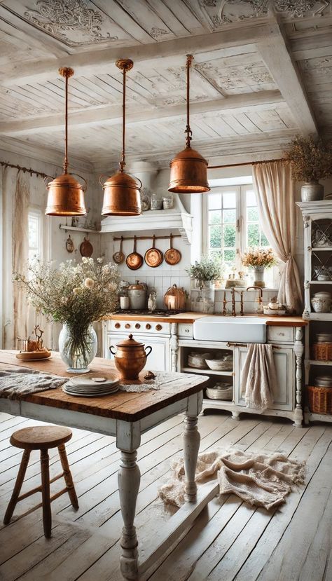 French Country Rustic Bedroom, Old Fashioned Country Home, Rustic Charm Kitchen, Modern French Farmhouse Kitchen, Italian Country Kitchen Farmhouse Style, Country Kitchen Lights, Cottage Core Kitchen Inspiration, French Cottage Kitchens Inspiration, Country Chic House