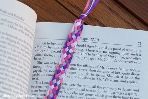 Make a braided ribbon bookmark to keep or give away. Braided Bookmark Diy, Ribbon Weaving Projects, Braided Bookmarks, Woven Bookmarks Diy, Ribbon Bookmark Diy, Diy Bible Ribbon Bookmark, Woven Bookmarks, Braided Ribbon, Handfasting Cords