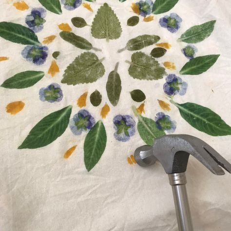 Plant Hammering, Flower Hammering, Pounded Flowers, Botanical Mandala, Flower Pounding, Eco Printing Textiles, Hammered Flowers, Mandala Making, Print On Fabric