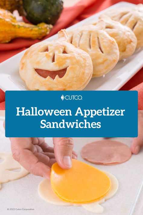 Halloween Sandwiches, Pumpkin Shaped Cookies, Halloween Appetizer, Sandwich Platter, Appetizer Sandwiches, Festive Appetizers, Party Sandwiches, Refrigerated Pie Crust, Halloween Appetizers