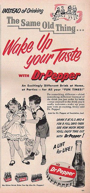 I think it's hilarious how this ad tells you to drink 3 bottles of Dr. Pepper EVERY DAY FOR 8 DAYS! Vintage Dr Pepper, Retro Advertisements, Funny Commercial, Vintage Soda, Time Periods, Commercial Ads, Funny Ads, Caramel Hair, Old Advertisements