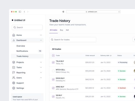 Trade history — Untitled UI by Jordan Hughes® on Dribbble History Ui Design, Search Ui, Ui Components, Ui Design Website, History Page, Mobile Ui, History Design, Ui Ux Design, Style Guide