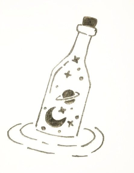 Bottle Drawing Easy, In A Bottle Drawing, Jar Doodle, Bottle Doodle, Star Jar, Fantasy Things, Planets And Stars, Bottle Drawing, Drawing Easy