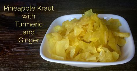 Keep your gut healthy with this delicious pineapple sauerkraut with the added benefits of ginger and turmeric. Fermented Condiments, Kefir Flavors, Fermented Pineapple, Gut Shots, Shots Recipes, Fermented Recipes, Fermenting Foods, Fermented Foods Benefits, Pickled Foods