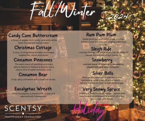 Scentsy Fall Winter 2024 Catalog, Scentsy Holiday Collection 2024, Scentsy Fall 2024, Scentsy 2024, Scentsy Fall, Valencia Orange, Peppermint Candy Cane, Plum Jam, Holiday Scents