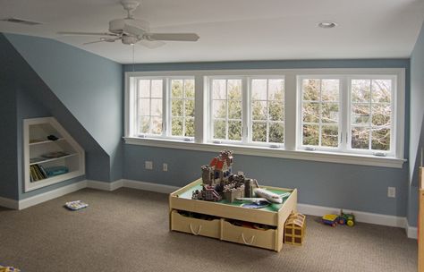 Back wall shed dormer - maybe taller windows. More Shed Dormer Interior View, Dormer Interior, Dormer Extension, Bedroom Attic Ideas, Dormer Bedroom, Dormer Window, Attic Shelves, Finished Attic, Attic Loft