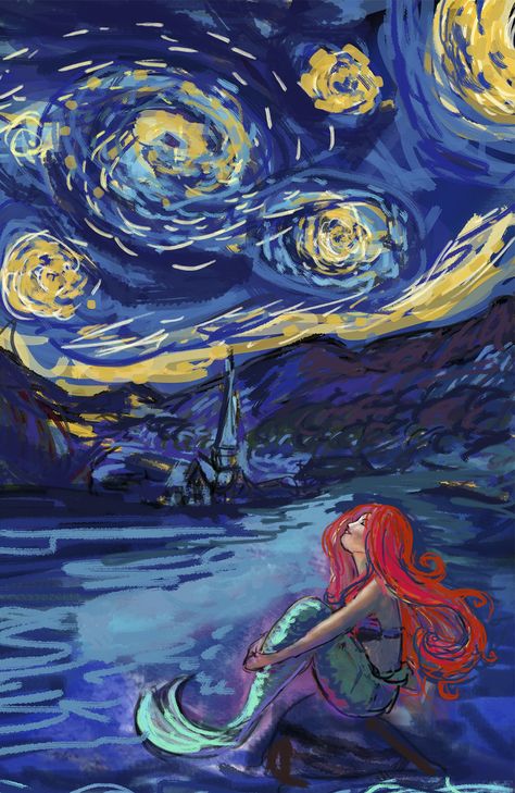 Starry Night Tattoo, Loving Vincent, Artist Van Gogh, Mermaid Canvas, Starry Night Art, Van Gogh Inspired, Starry Starry Night, Mermaid Painting, Arte Van Gogh