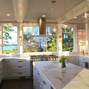 No Upper Cabinets, Cooking Spinach, Kitchen Window Design, Cooking Range, L Shaped Kitchen, Kitchen Hoods, Kitchen Stove, Upper Cabinets, Modern Farmhouse Kitchens