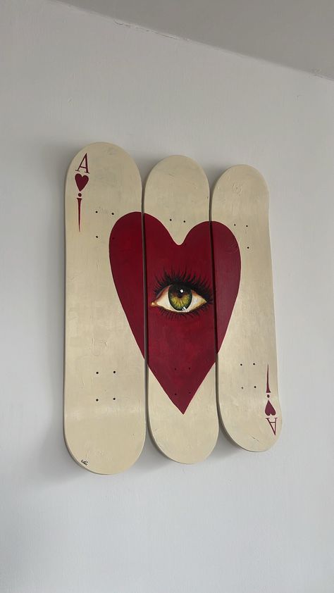 This is a piece I got to be really creative and free with. It had all different colors and is great if you want to add some life to a simple room. It is 3 skateboards 31" by 8" each. This is a really unique piece of art and can be made with different words upon request!! Hand Painted Skateboard, Painted Skateboard, Future Apartment Decor, Ace Of Hearts, Simple Room, Apartment Decor Inspiration, Skateboard Art, Got To Be, Art Collage Wall