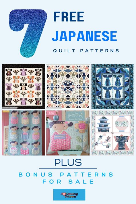 Top 7 Free Japanese Quilt Patterns (+7 Bonus Patterns For Sale) Asian Quilts Patterns, Chinese Quilt Patterns, Shoo Fly Quilt Pattern, Japanese Quilt Patterns Free, Large Print Quilt Patterns, Japanese Quilt Patterns, Asian Quilts, Japanese Sewing Patterns, Japanese Patchwork