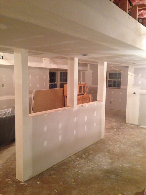 Basement With Posts, Basement Column Ideas, Basement Pole Covers, Framing Basement Walls, Basement Poles, Column Ideas, Basement Redo, Basement Office, Tv Area