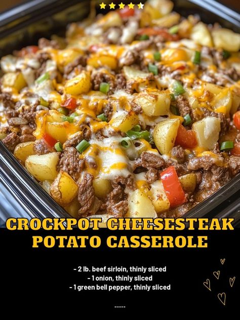 Crockpot Cheesesteak Potato Casserole – Tnextrecipes Winter Meals Dinners Comfort Foods, Crockpot Cheesesteak, Easy Cooking Ideas, Easy Stuffed Cabbage, Cooked Potatoes, Side Ideas, Recipes On A Budget, Crockpot Casserole, Quick Food