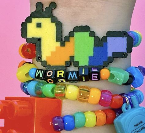 Kidcore Perler Beads, Kandi With Perler, Scene Perler Beads, Kandi Patterns Templates, Kidcore Kandi, Kandi Inspiration, Kandi Perler, Kandi Cuff Patterns, Kandi Inspo