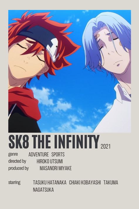 minimalist show poster #sk8theinfinity #minimalistshowposter Sk8 Minimalist Poster, Given Minimalist Poster, Sk8 The Infinity Characters Names, Movie Info Cards, Anime Show Posters, Anime Cards Aesthetic, Given Anime Poster, Polaroid Poster Anime, Sk8 Poster