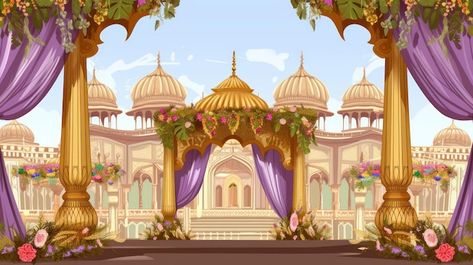 Indian Wedding Mandap Illustration, Wedding Mandap Illustration, Wedding Banner Design Background, Indian Wedding Mandap, Wedding Banner Design, Science Clipart, Wedding Card Design Indian, Wedding Boards, Anime Pixel