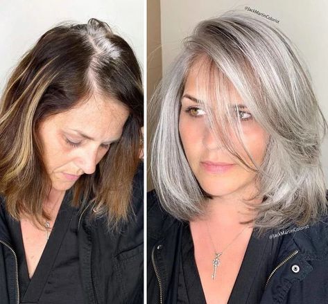 Haircut Gray Hair, Pink Blonde Hair, Hair Highlights And Lowlights, Straight Hair Cuts, Gray Hair Growing Out, Dark Roots Blonde Hair, Gray Hair Cuts, Grey Hair Styles For Women, Dye Ideas