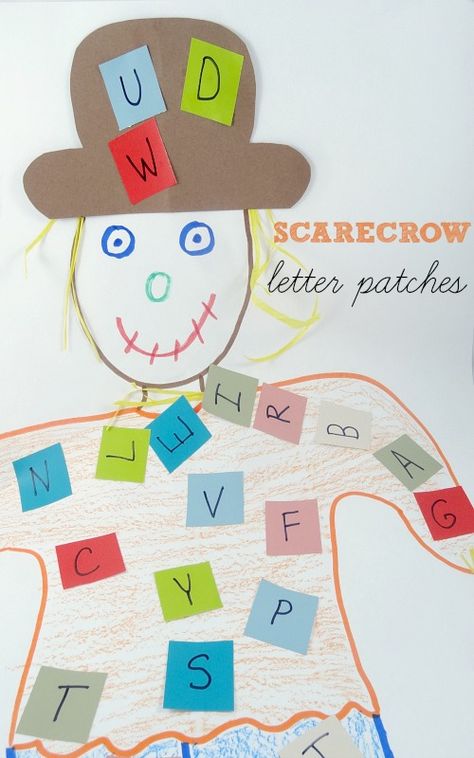 alphabet games and activities: fun scarecrow letter patch activity from growingbookbybook.com Fall Literacy Activities, Autumn Preschool Theme, Thanksgiving Games For Kids, Preschool Alphabet, Fall Preschool Activities, Letter Patches, Abc Activities, Alphabet Games, Autumn Activities For Kids