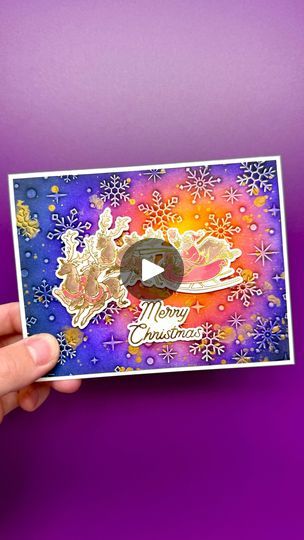 841K views · 17K reactions | Make an easy DIY Christmas card with me!🎅🏼✨ Leave a comment with the word “Santa” and I’ll share the supply list to make this card with you.
I started off by embossing my cardstock using the Sparkling Snow 3D Embossing Folder. Then, I ink blended the debossed design using several colors of Simon Hurley inks to create a night sky. This leaves the background colorful and highlights the snowflakes by making them lighter! To finish off the background, I watered down Lunar Paste to a thin consistency and splattered it on. Once dry, the splatters look like stars and add tons of shine all over the background!❄️
Next, I foiled the Santa’s Sleigh press plate using the Glimmer Hot Foil Machine. This gives a beautifully foiled image every time! I watercolored the image Simon Hurley, Diy Christmas Card, Sparkling Snow, Glimmer Hot Foil, Background Colorful, Easy Christmas Diy, Diy Christmas Cards, Craft Art, Card Patterns