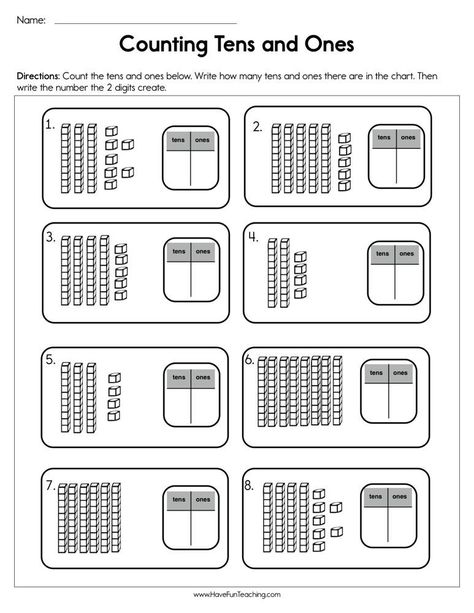 Tens and Ones Worksheets Kindergarten Counting Tens and Es Worksheet Tens And Ones Worksheet, Spring Math Kindergarten, Kinder Worksheets, Place Value Worksheets, Maths Worksheets, Phonics Books, Literacy Worksheets, Have Fun Teaching, Free Kindergarten Worksheets