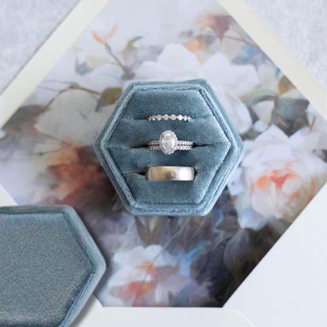 Dusty Blue Velvet Hexagon Ring Box: for Marriage Proposals and Weddings Wedding Rings Box Ideas, Blue Wedding Rings, Hexagon Ring, Wedding Day Photos, Wedding Shopping, Engagement Ceremony, Velvet Ring Box, Vow Book, Gift For Wedding