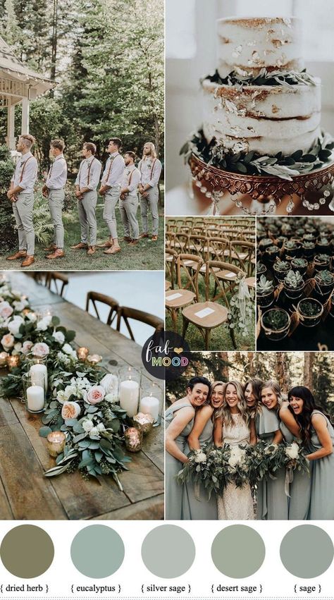 Wedding Colors Sage Green, Wedding Colors Sage, Sage Green Wedding Theme, Green Wedding Theme, Sage Wedding Colors, Cer Nocturn, Wedding Color Palettes, Wedding Color Combinations, Green Themed Wedding