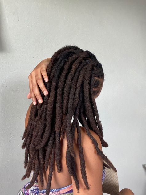 Thick 4c Locs, Big Locs Black Women, Medium Thick Locs, Dread Locs Black Women, Thick Loc Styles, Long Thick Locs, Thick Locs On Black Women, Thick Locs Styles, Layered Locs