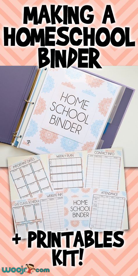 Making A Homeschool Binder & Printables Kit | Woo! Jr. Kids Activities Preschool Homeschool Binder, Homeschool Student Binder, Home School Planner Free, Homeschool School Portraits, Homeschool Tracker Free Printable, Homeschool Binder Printables Free, Homeschool Portfolio Printables Free, Homeschool Grade Sheet Printable, Morning Binder Free Printables