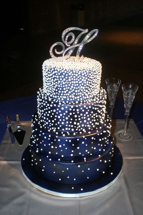 Gökkuşaği Pasta, Midnight Blue Wedding, Cakes Pink, Starry Wedding, Wedding Cake Navy, Diamond Party, Torte Cupcake, Denim And Diamonds, Wedding Cakes Blue