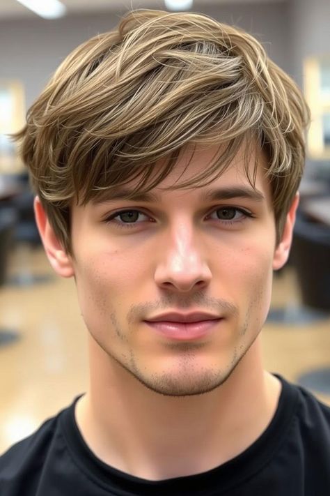 Light Brown Haircut with Swept Fringe, Modern Men Hairstyle, men haircut Light Brown Haircut, Men Light Brown Hair, Guys With Longer Hair, Hairstyles Light Brown, Layered Haircuts Men, Light Brown Hair Men, Men Straight Hair, Kid Haircut, Brown Haircut