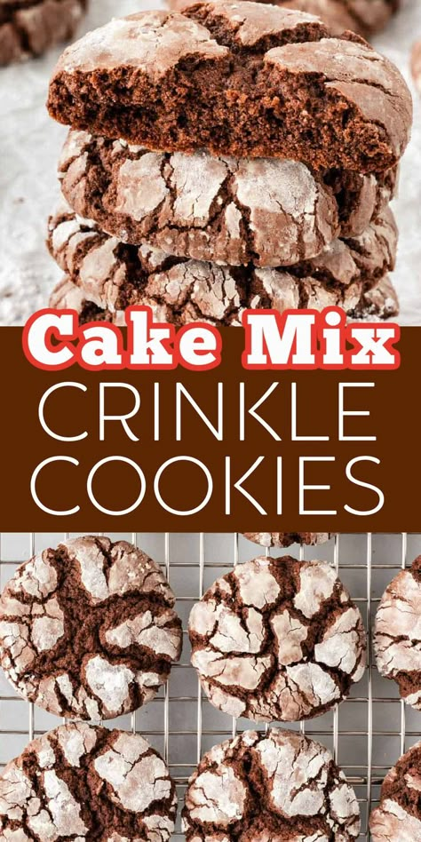 Crinkle Cookies Cake Mix Recipe, Devils Food Cake Crinkle Cookies, Crinkle Cookies From Cake Mix Easy, 3 Ingredient Crackle Cookies, Cake Mix Kringle Cookies, Cake Crinkle Cookies Recipe, Reese Crinkle Cookies, Chocolate Crinkle Cookies Cake Mix Cool Whip, 2 Ingredient Crinkle Cookies