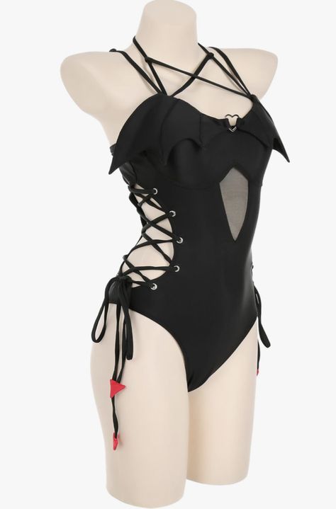 Gothic Bat Inspired Black One Piece Swim Suit Aesthetic Black Swimsuit, Swimsuits Cute Two Piece, Vampire Swimsuit, Gothic Swimsuit Bikinis, Emo Bathing Suits, Goth Swimsuit Bikinis, Bat Swimsuit, Alt Swimsuit, Goth Bathing Suit